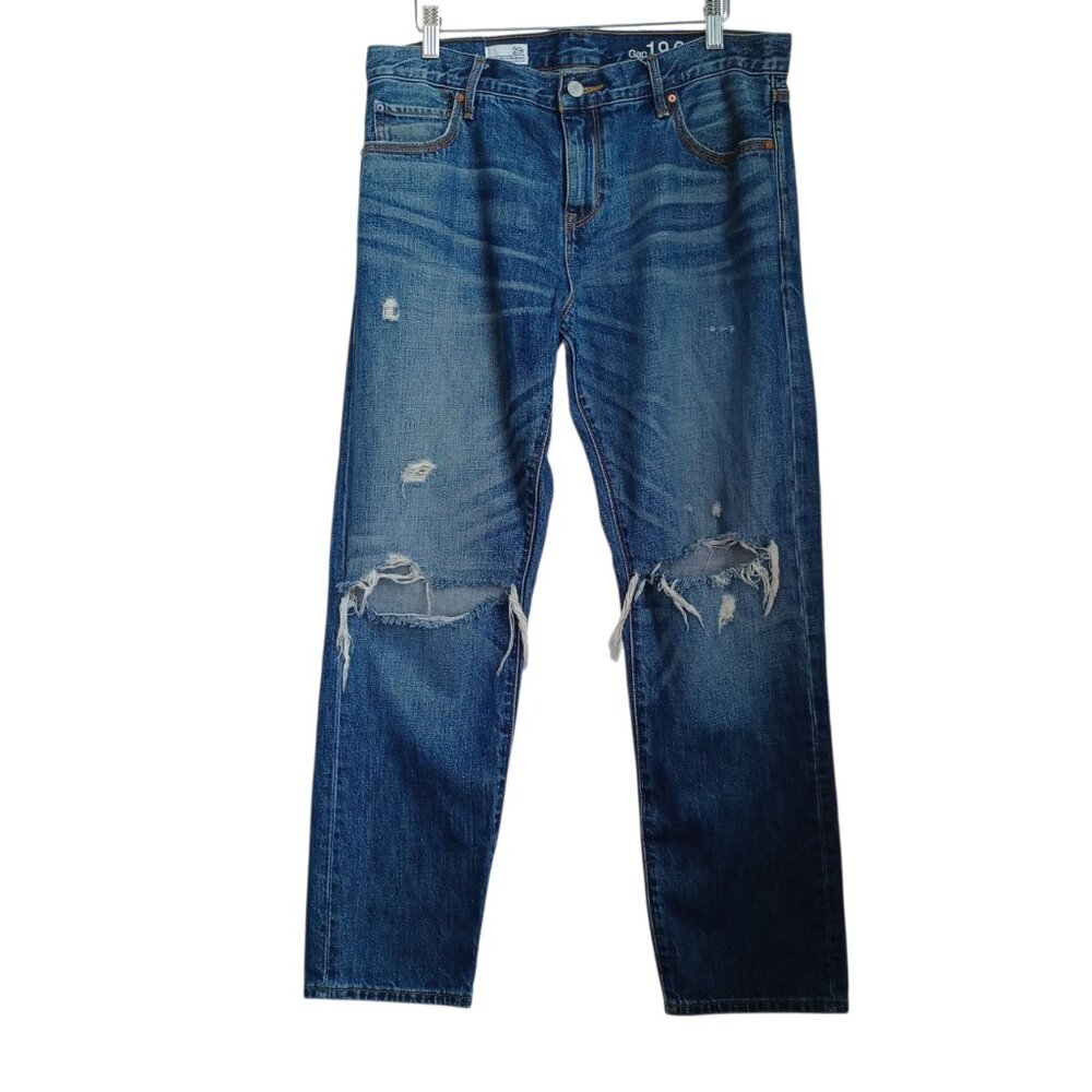 Gap 1969 Sexy Boyfriend Jeans Destroyed Knees Med Wash Denim Womens 29‎ Regular